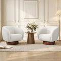 ReNest Mid-Century Modern Barrel Swivel Accent Chair with Wood Base, Boucle Fabric Upholstery, Pearl, Set of 2