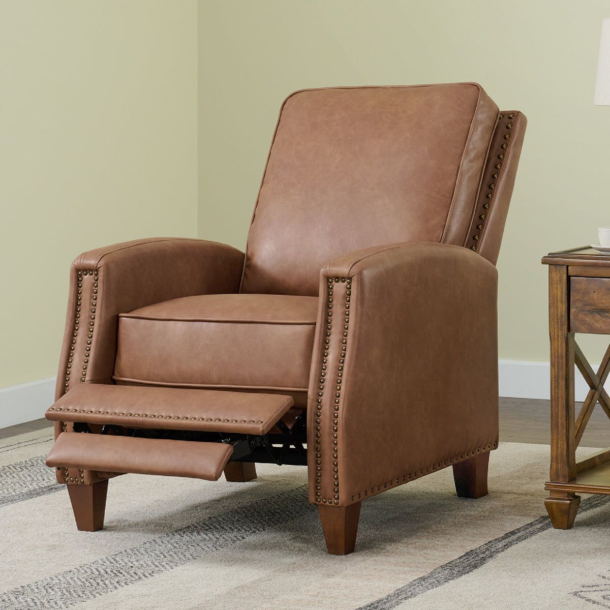 CHITA Recliner Chairs for Adults Single Sofa Chair for Living Room Faux Leather Push Back Recliner,Saddle Brown
