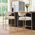 ReNest 27'' Bar Stools Set of 2, Upholstered Counter Stools with Back and Woven Arms, Gold Metal Frame, Modern Kitchen Island Seating, Faux Leather, Beige