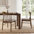 ReNest Windsor Dining Chairs Set of 2, Upholstered Spindle Back, Basketweave Fabric, Walnut Wood Frame, Silver Gray