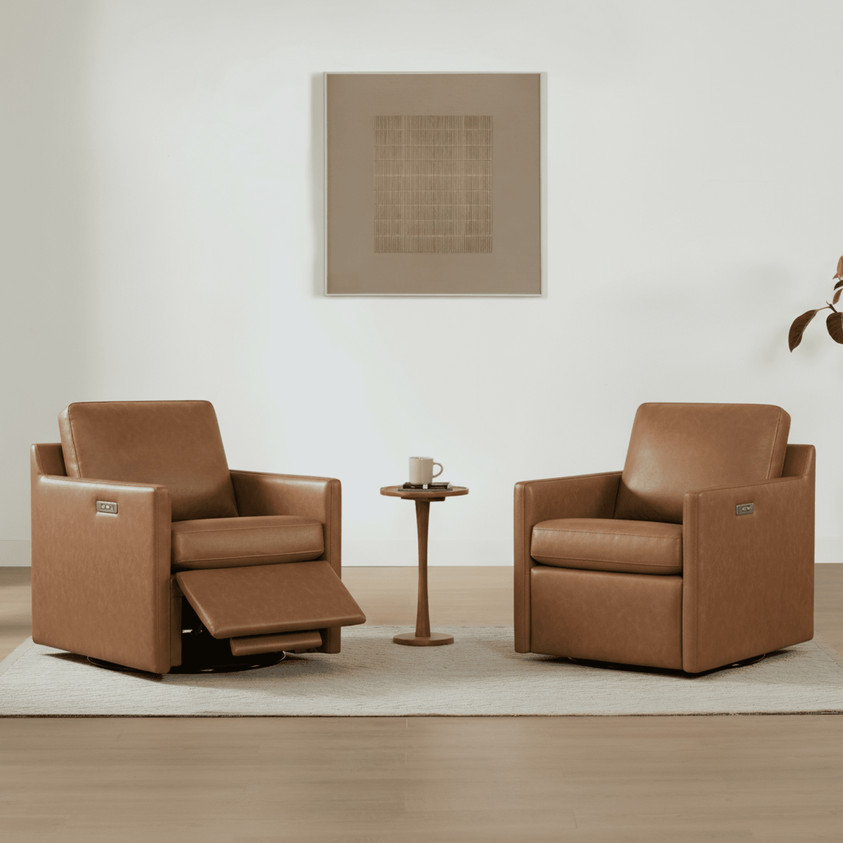 CHITA Power Swivel Recliner Chair, Upholstered Armchair with USB & Type-C Charging Ports, Adjustable Footrest, Saddle Brown Faux leather
