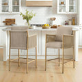 ReNest 26'' BOHO Counter Stools Set of 2 with Back & Armrest, Counter Height Bar Stools, Handwoven Paper Cord, Khaki Fabric