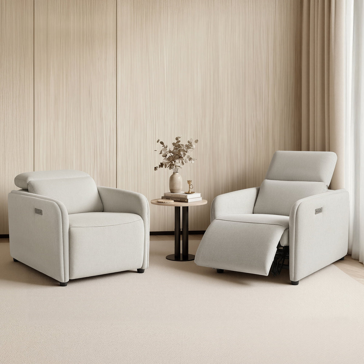 ReNest Zero Wall Power Recliner with Power Headrest, Dual Motor, USB Type-C, Fabric in Beige