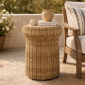 ReNest Outdoor Wicker Side Table, Patio Table with Cement Top, All-Weather Design, Adjustable Foot Levelers, Brown, Single