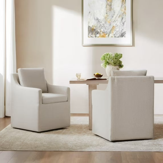 Hailey Dining Arm Chair with Caster Wheels Fabric Fully Assembled