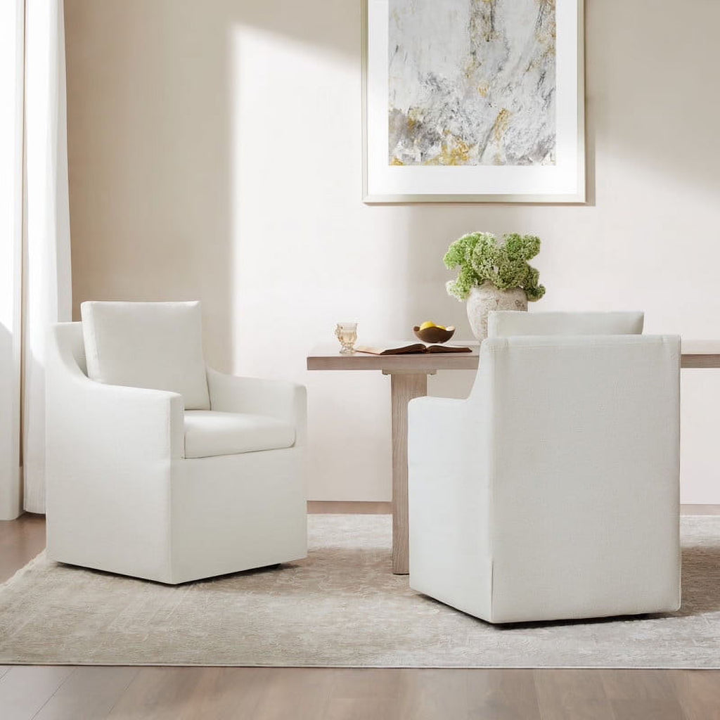 Hailey Dining Arm Chair with Caster Wheels Fabric Fully Assembled