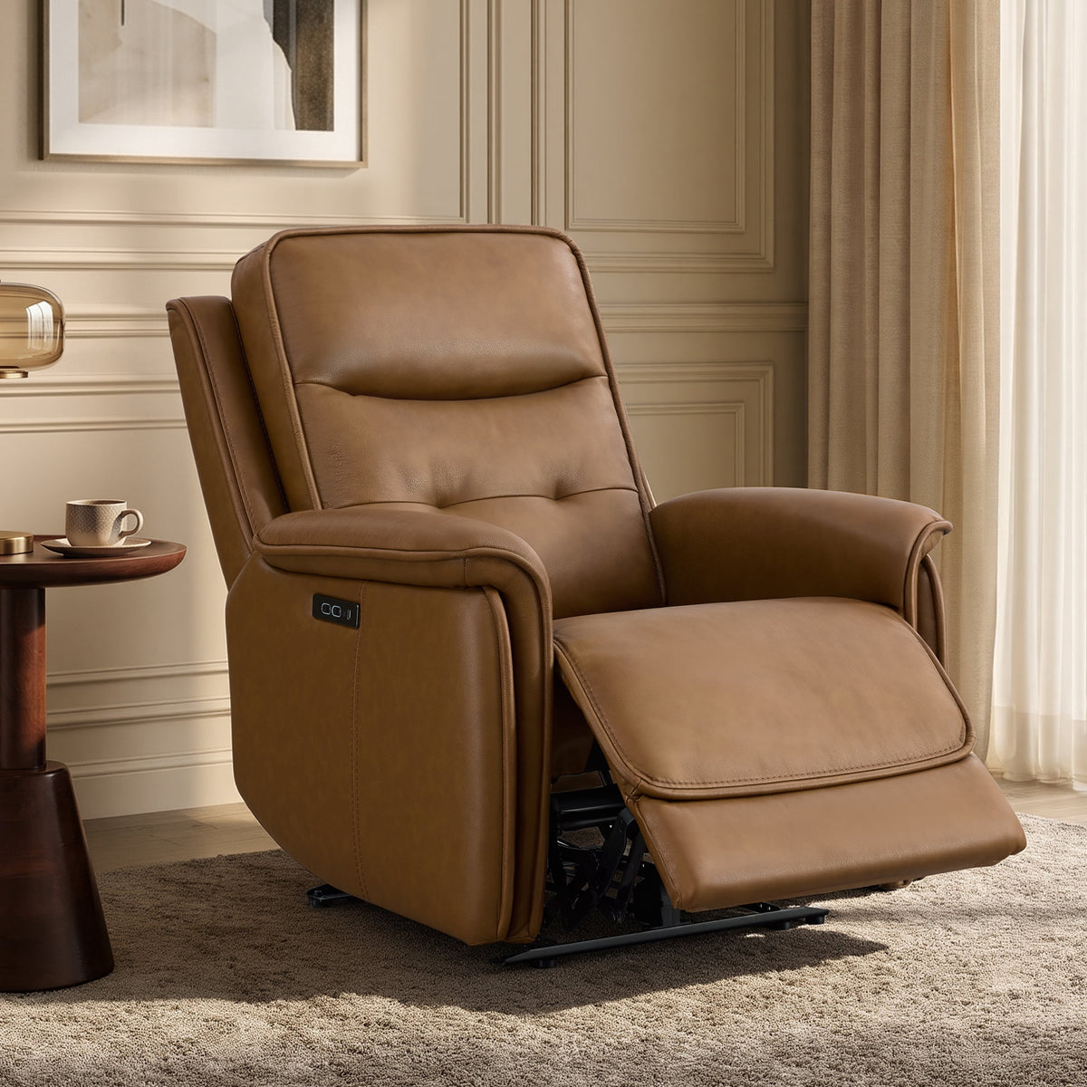 ReNest Power Recliner Chair, Electric Zero Gravity Recliner, Top Grain Leather, Dual Motor, Power Headrest & USB Type-C Charging, Saddle