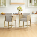 ReNest Modern Farmhouse 26" Counter Height Bar Stools, Upholstered Barstools with Backrest & Woven Paper Cord Arms for Kitchen Island, Taupe, Set of 2