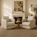 ReNest Modern Swivel Accent Chair, Upholstered Barrel Armchair with Wooden Armrests, Removable Cushions, Living Room & Bedroom Chair, Khaki Fabric