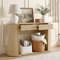ReNest 47" Console Table, Boho Fluted Entryway Table with 2 Drawers & Open Storage Shelf, Oak