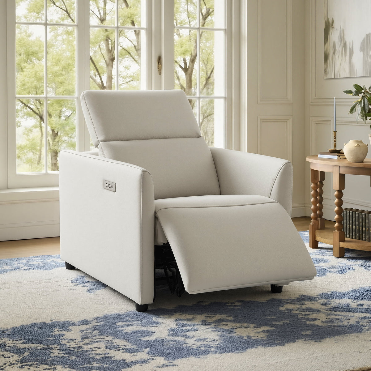 ReNest Power Recliner Chair with Adjustable Headrest, USB & Type-C Charging Ports, Zero Wall Recliner for Small Spaces, Light Gray Faux Leather, Single