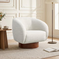 ReNest Mid-Century Modern Barrel Swivel Accent Chair with Wood Base, Boucle Fabric Upholstery, Pearl, Single