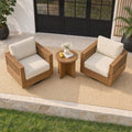 ReNest 3-Piece Acacia Patio Conversation Set, Outdoor Bistro Set, 2 Swivel Chairs & Side Table, Dark Brown Wood Frame & Cream Olefin Cushion