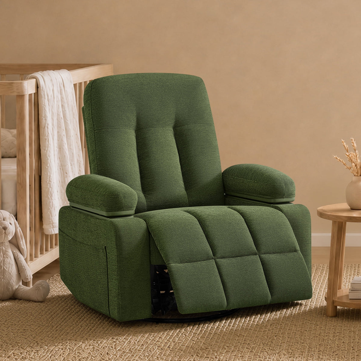 ReNest Swivel Glider Power Recliner Chair with Power Headrest & Lifting Armrests, for Living Room and Nursery, Chenille Upholstery, Green