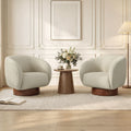 ReNest Mid-Century Modern Barrel Swivel Accent Chair with Wood Base, Boucle Fabric Upholstery, Oatmeal, Set of 2