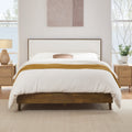 ReNest King Size Upholstered Bed Frame, Modern Boucle Platform Bed with Headboard, No Box Spring Required, Cream & Walnut
