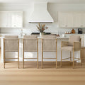ReNest 26'' BOHO Counter Stools Set of 4 with Back & Armrest, Counter Height Bar Stools, Handwoven Paper Cord, Khaki Fabric