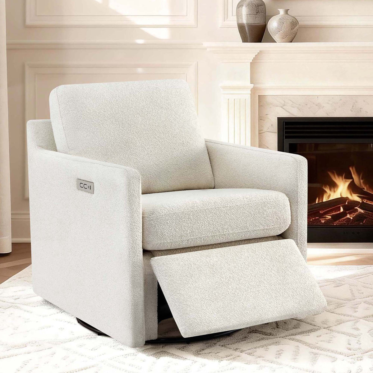CHITA Power Swivel Recliner Chair, Upholstered Armchair with USB & Type-C Charging Ports, Adjustable Footrest, Cream Fabric, Single