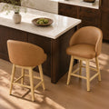 ReNest 27" Counter Height Bar Stools, Upholstered Barrel Back Barstools with Solid Wood Legs & Footrest, for Kitchen Island & Home Bar, Camel Faux Leather, Set of 2