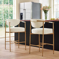 ReNest 27'' Bar Stools Set of 2, Upholstered Counter Stools with Back and Woven Arms, Gold Metal Frame, Modern Kitchen Island Seating, Fabric in Ivory