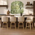 ReNest 27" Counter Height Bar Stools, Upholstered Barrel Back Barstools with Solid Wood Legs & Footrest, for Kitchen Island & Home Bar, Sand Fabric, Set of 4