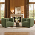 ReNest Mid-Century Modern Swivel Accent Chair, Barrel Armchair with Curved Arms, Removable Back Cushion, Living Room Chair, Green Fabric