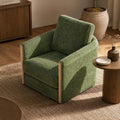 ReNest Modern Swivel Accent Chair, Upholstered Barrel Armchair with Wooden Armrests, Removable Cushions, Living Room & Bedroom Chair, Moss Green Fabric, Single