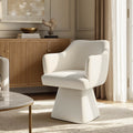 ReNest Swivel Dining Chair with Arms, Curved Backrest, Upholstered Chenille, Cream, Single