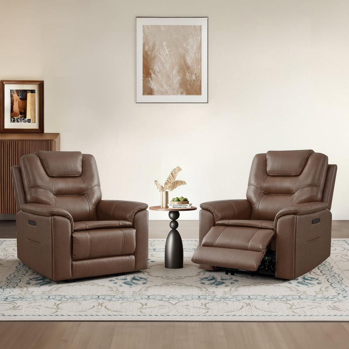 ReNest Zero Gravity Power Recliner, Genuine Top-Grain Leather, Triple Motor, Power Headrest & Lumbar, USB & Type-C, Cafe