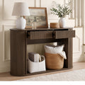 ReNest 47" Console Table, Boho Fluted Entryway Table with 2 Drawers & Open Storage Shelf, Walnut