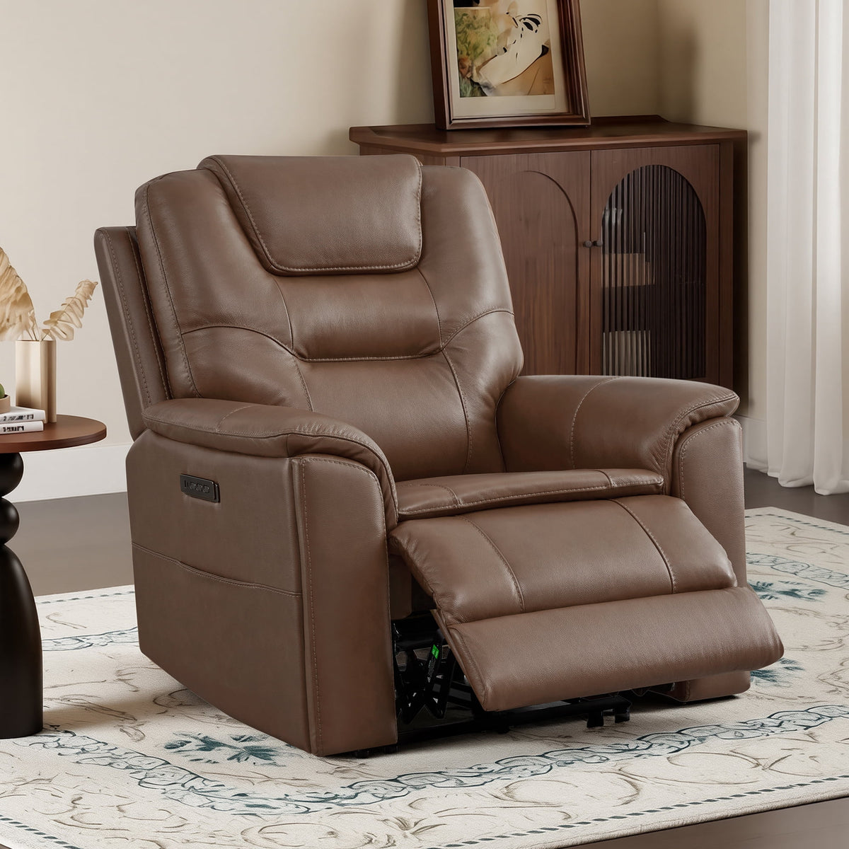 ReNest Zero Gravity Power Recliner, Genuine Top-Grain Leather, Triple Motor, Power Headrest & Lumbar, USB & Type-C, Cafe, Single