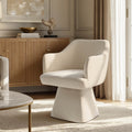 ReNest Swivel Dining Chair with Arms, Curved Backrest, Upholstered Chenille, Oatmeal, Single