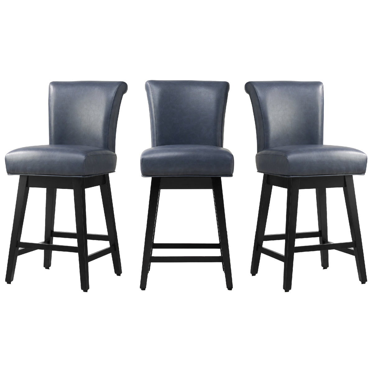 CHITA Swivel Counter Height Bar Stools with Fabric,26 inch Set of 2/3/4, Faux Leather in Navy Blue