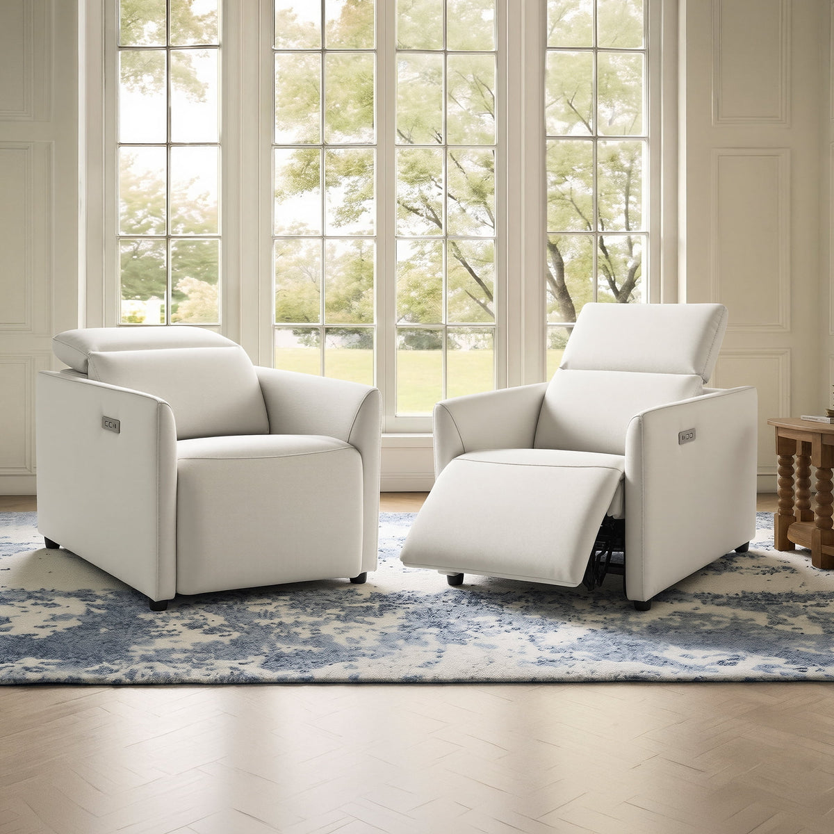 ReNest Power Recliner Chair with Adjustable Headrest, USB & Type-C Charging Ports, Zero Wall Recliner for Small Spaces, Light Gray Faux Leather