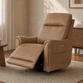 ReNest Swivel Power Recliner Chair, Genuine Leather Recliner with Power Headrest, USB & Type-C Charging Ports, Memory Foam Seat, Saddle, Single