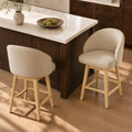 ReNest 27" Counter Height Bar Stools, Upholstered Barrel Back Barstools with Solid Wood Legs & Footrest, for Kitchen Island & Home Bar, Sand Fabric, Set of 2