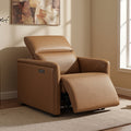 ReNest Top-Grain Leather Power Recliner, Dual Motor, Power Headrest, USB & Type-C Charging, Zero Wall, Saddle, Single