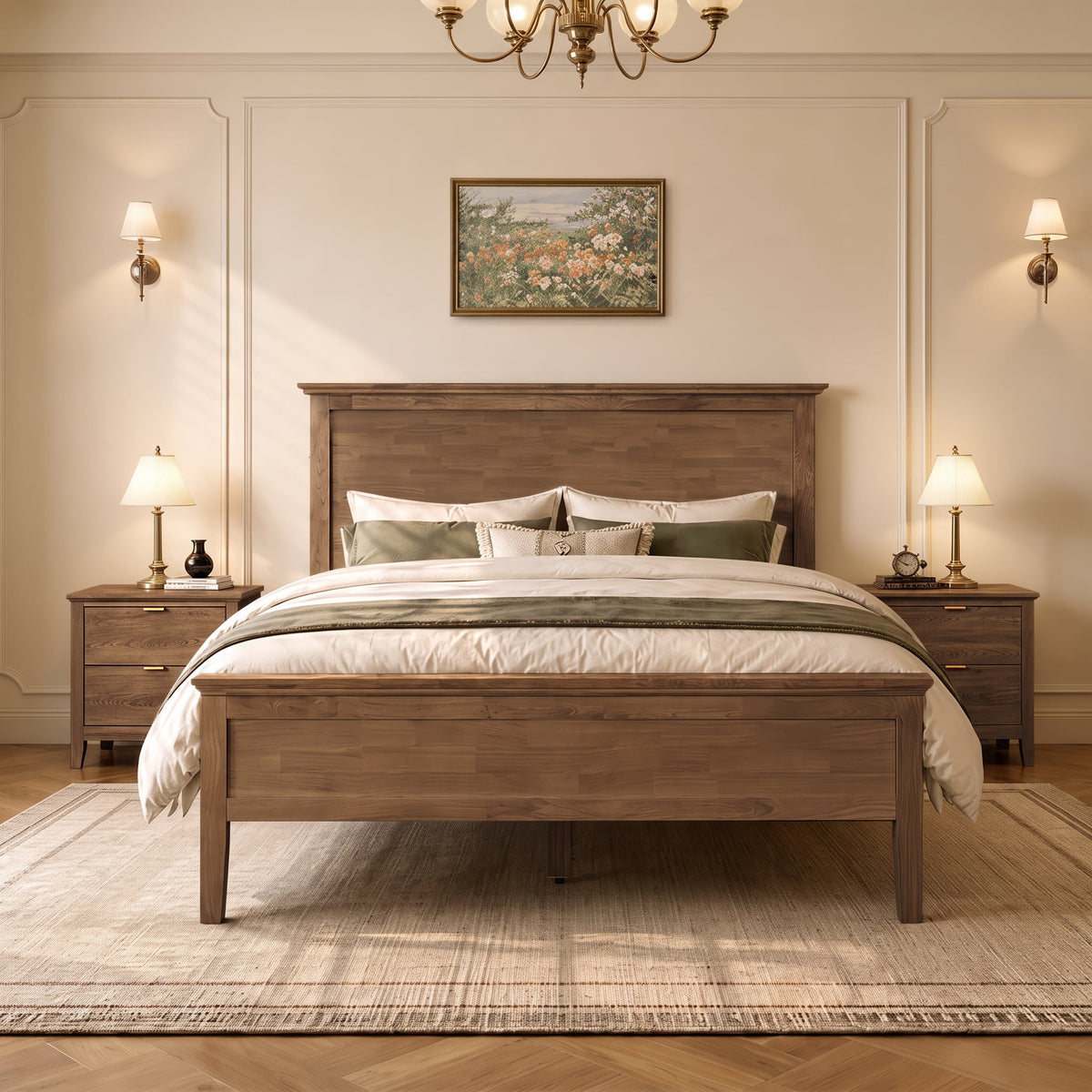ReNest Queen Size Platform Bed Frame, Modern Farmhouse Style, Wood Slat Support, No Box Spring Needed, Walnut