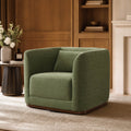 ReNest Mid-Century Modern Swivel Accent Chair, Barrel Armchair with Curved Arms, Removable Back Cushion, Living Room Chair, Green Fabric, Single