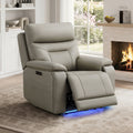 ReNest Power Recliner Chair, Electric Genuine Leather Recliner with Power Headrest, Dual Motor, Lay Flat, USB Type-C Charging, Cup Holders, Light Gray, Single