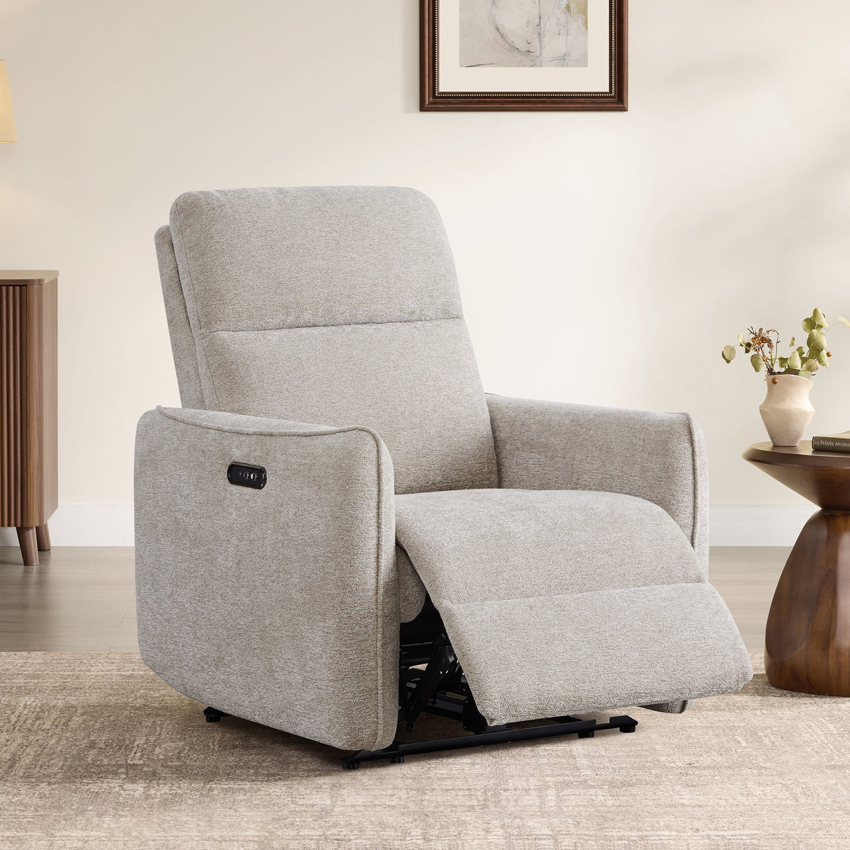 ReNest Dual Motor Power Recliner with 165° Lay-Flat, USB and Type-C Charging, khaki Fabric, Single