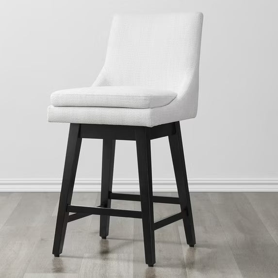 CHITA 26 inch Upholstered Swivel Fabric Counter Bar Stools with Back & Wood Legs,Fabric in Cream