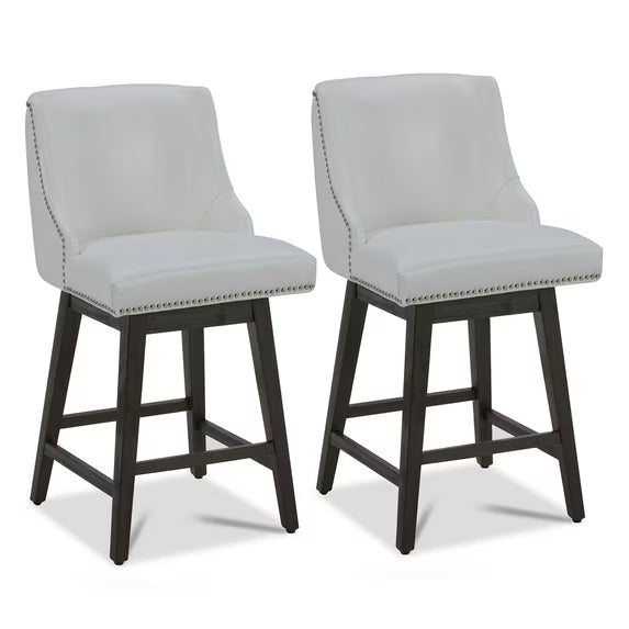 CHITA 26 inch Faux Leather Swivel Upholstered Counter Height Bar Stools with Full Back, Set of 2, Pure White