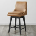 CHITA 26 inch Upholstered Swivel Fabric Counter Bar Stools with Back & Wood Legs,Faux Leather in Cognac Brown