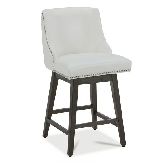 CHITA 26 inch Faux Leather Swivel Upholstered Counter Height Bar Stools with Full Back, Pure White