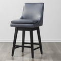 CHITA 26 inch Upholstered Swivel Fabric Counter Bar Stools with Back & Wood Legs,Faux Leather in Navy Blue