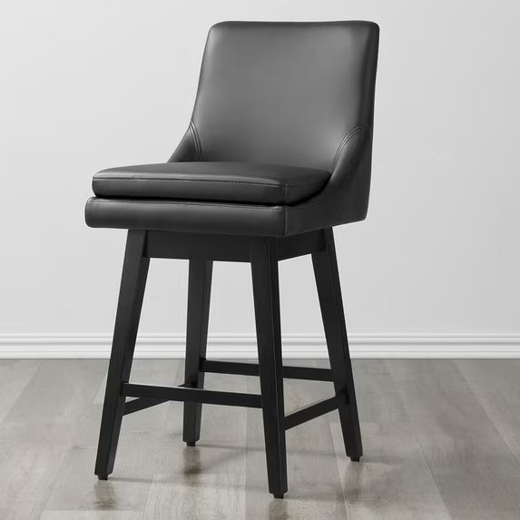 CHITA 26 inch Upholstered Swivel Fabric Counter Bar Stools with Back & Wood Legs,Faux Leather in Black