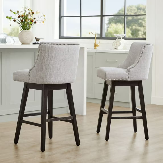 CHITA 30 inch Fabric Swivel Upholstered Counter Height Bar Stools with Full Back, Set of 2, Ivory White