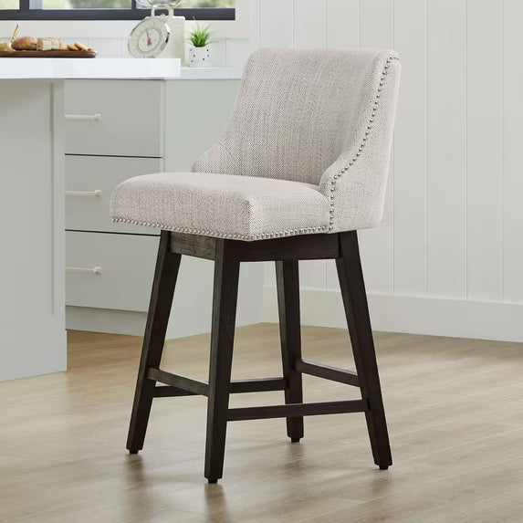 CHITA 26 inch Fabric Swivel Upholstered Counter Height Bar Stools with Full Back, Ivory White