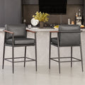 CHITA Modern Counter Stools Set of 2, Upholstered Bar Stools with Metal Frame and Wooden Armrests, Faux Leather in Retro Gray